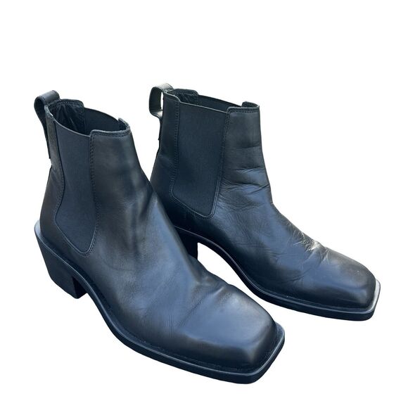 Zara New Men\'s Ankle Block Boots Black Genuine Leather Size 9.5 NWOT main image 9